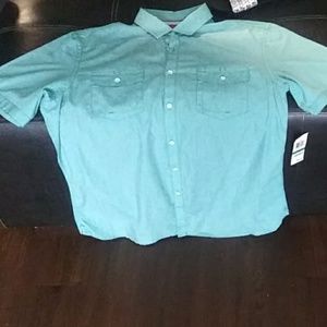 Short sleeve teal button-up slim fit